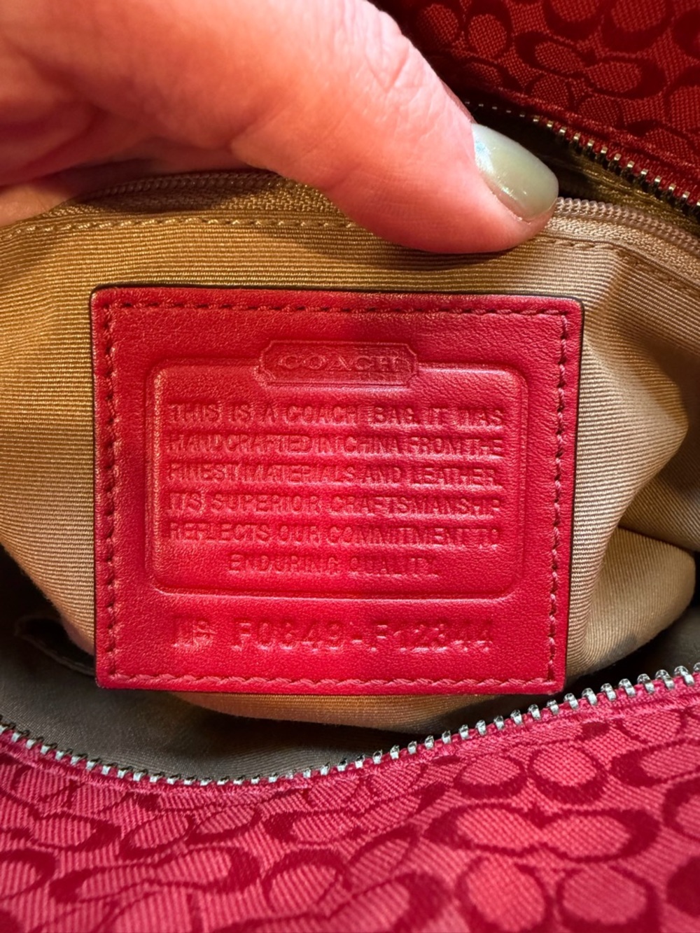 Coach Red Signature Canvas Tote with Patent Leather Trim - Picture 9 of 10